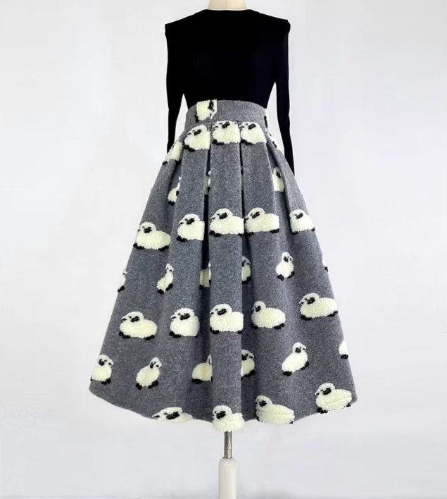 French woolen sheep high-waisted skirt