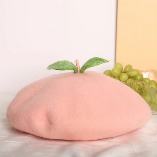 handmade wool felt peach leaf beret