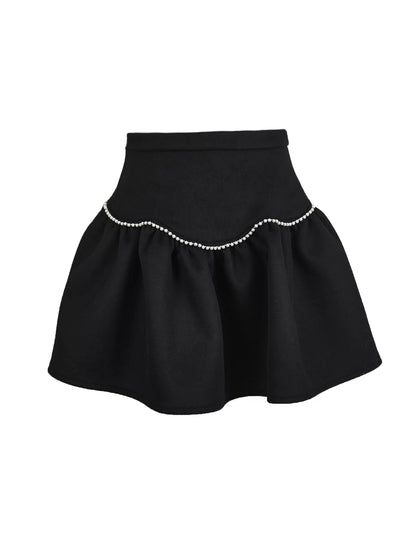 Pearl Trimmed Waist Puff Skirt
