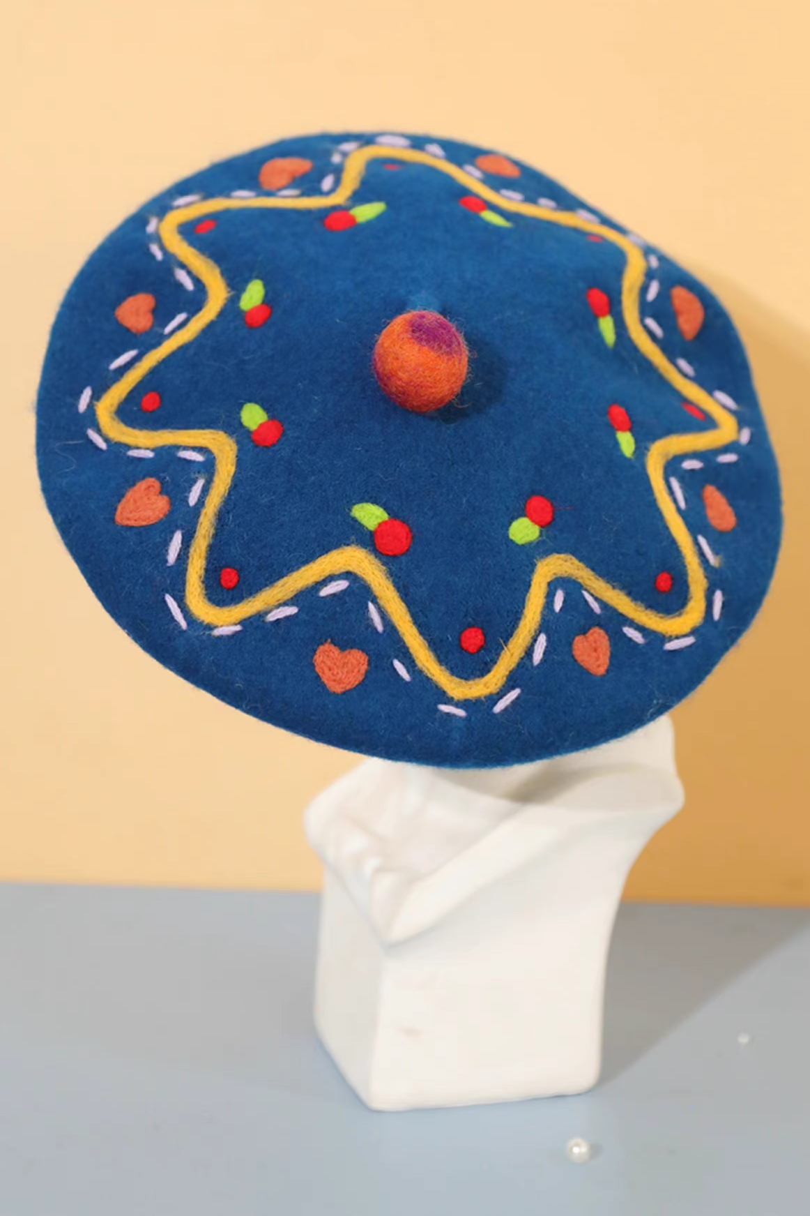 blue wool felt painter hat