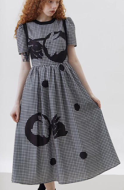 rabbit polka dot silhouette printed dress