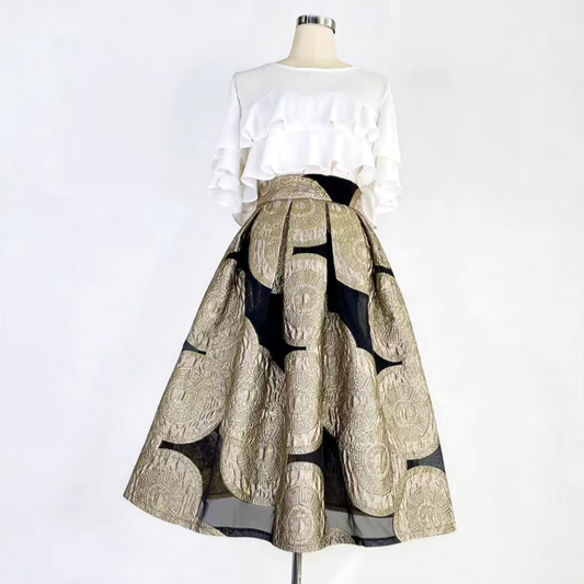 Gold Embroidered Organza High Waist Skirt