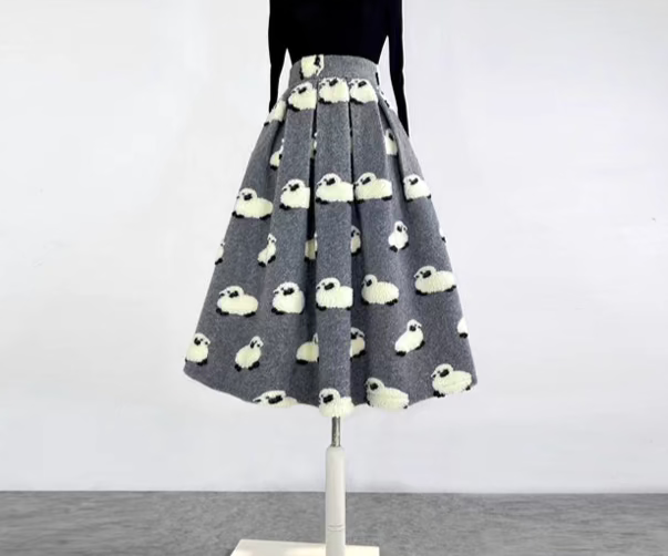 French woolen sheep high-waisted skirt