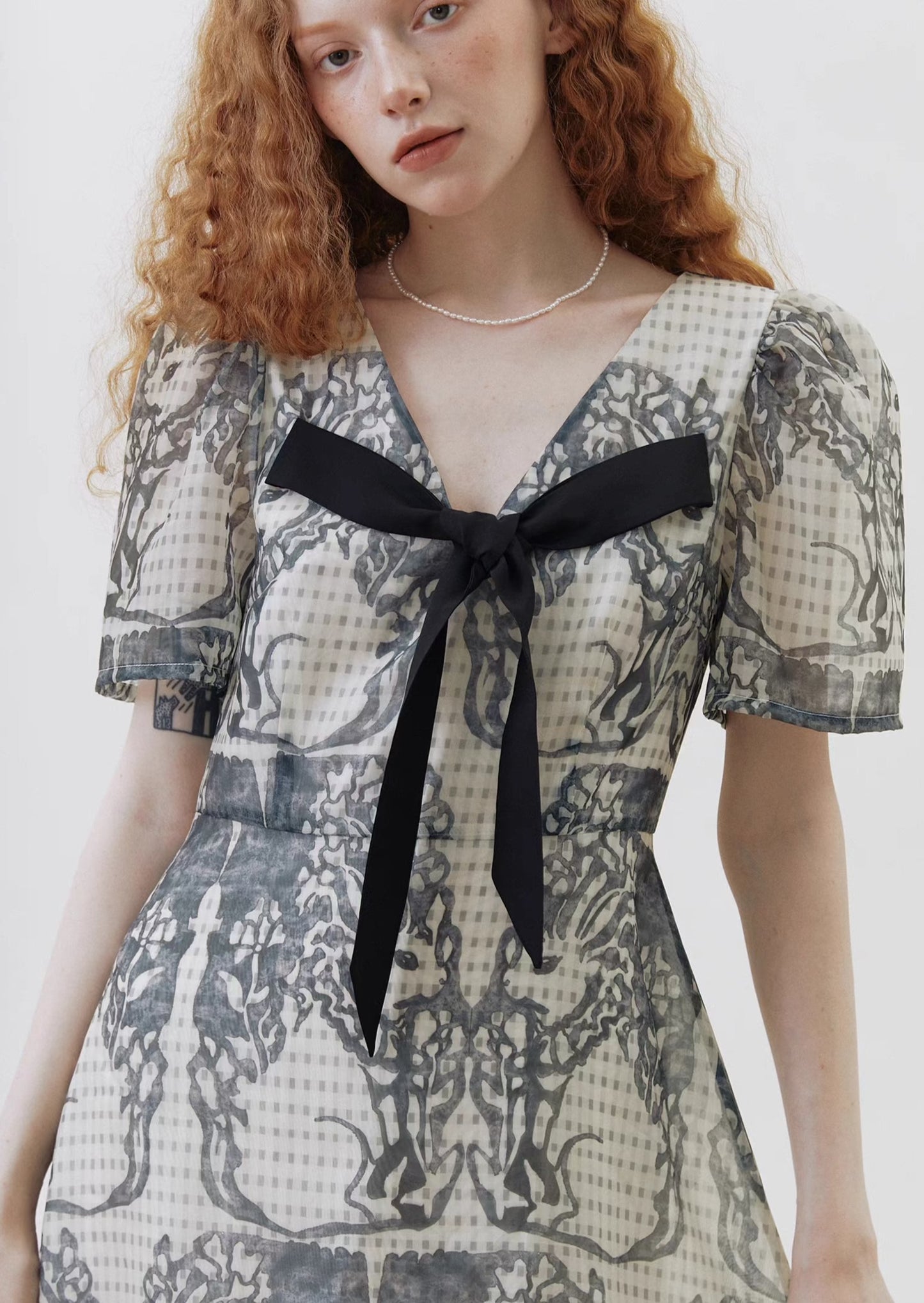 new style bow high-end rabbit print dress