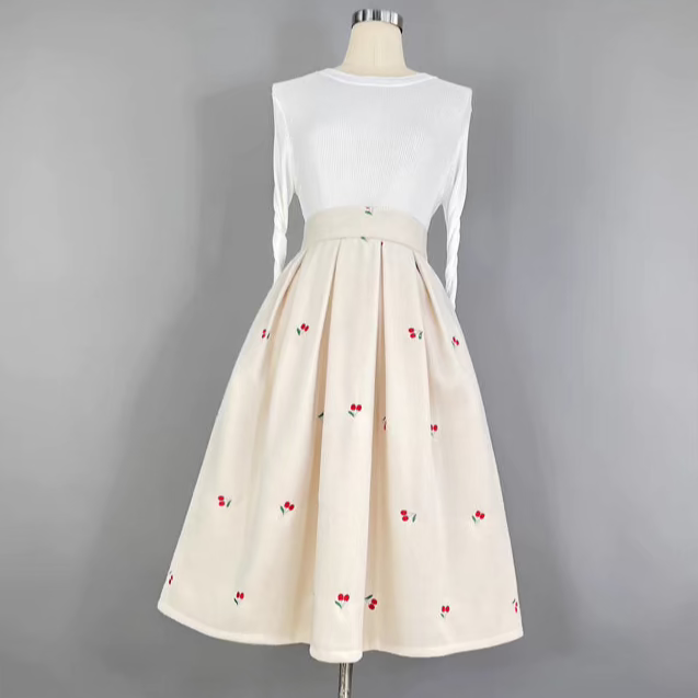 niche embroidered woolen retro elegant skirt