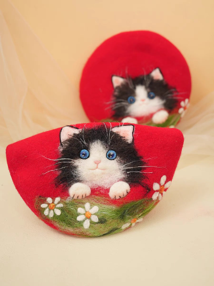 wool felt cute cow cat hat