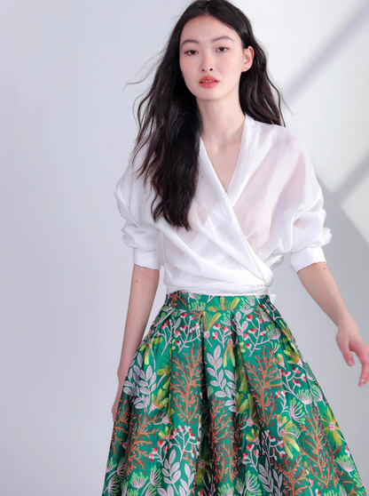 green embroidered fresh and elegant skirt