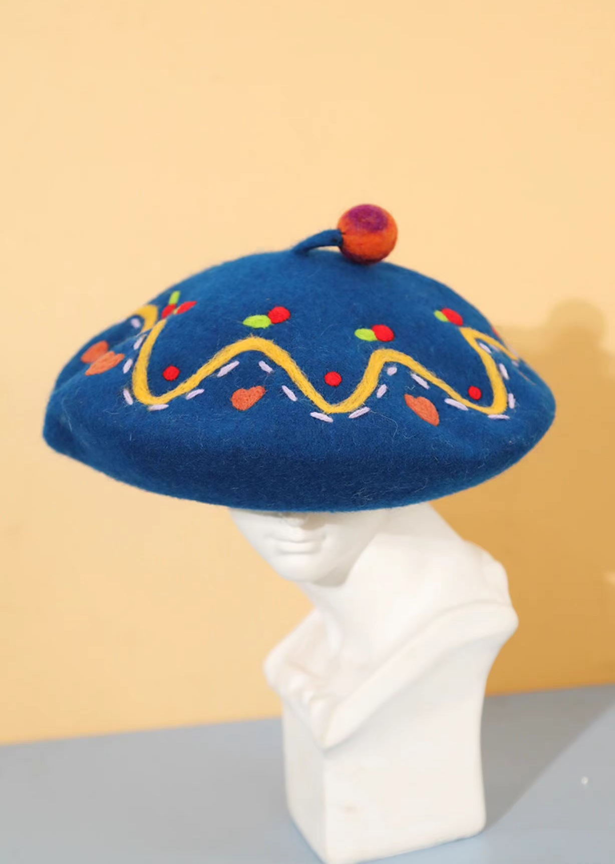 blue wool felt painter hat