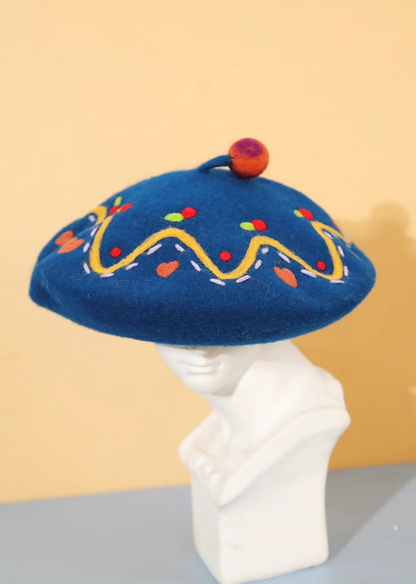 blue wool felt painter hat