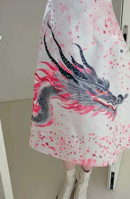 polka dot pink dragon smudged vest dress 