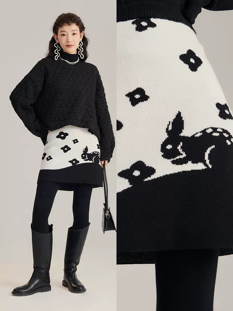 Woolen Rabbit jacquard woolen rabbit retro A-line skirt – remulia