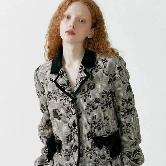bow suit original rose plaid jacquard short jacket