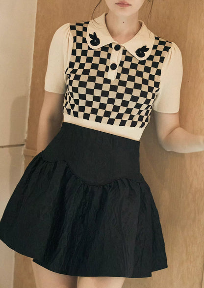 Checkerboard Black Rabbit Embroidery T-Shirt