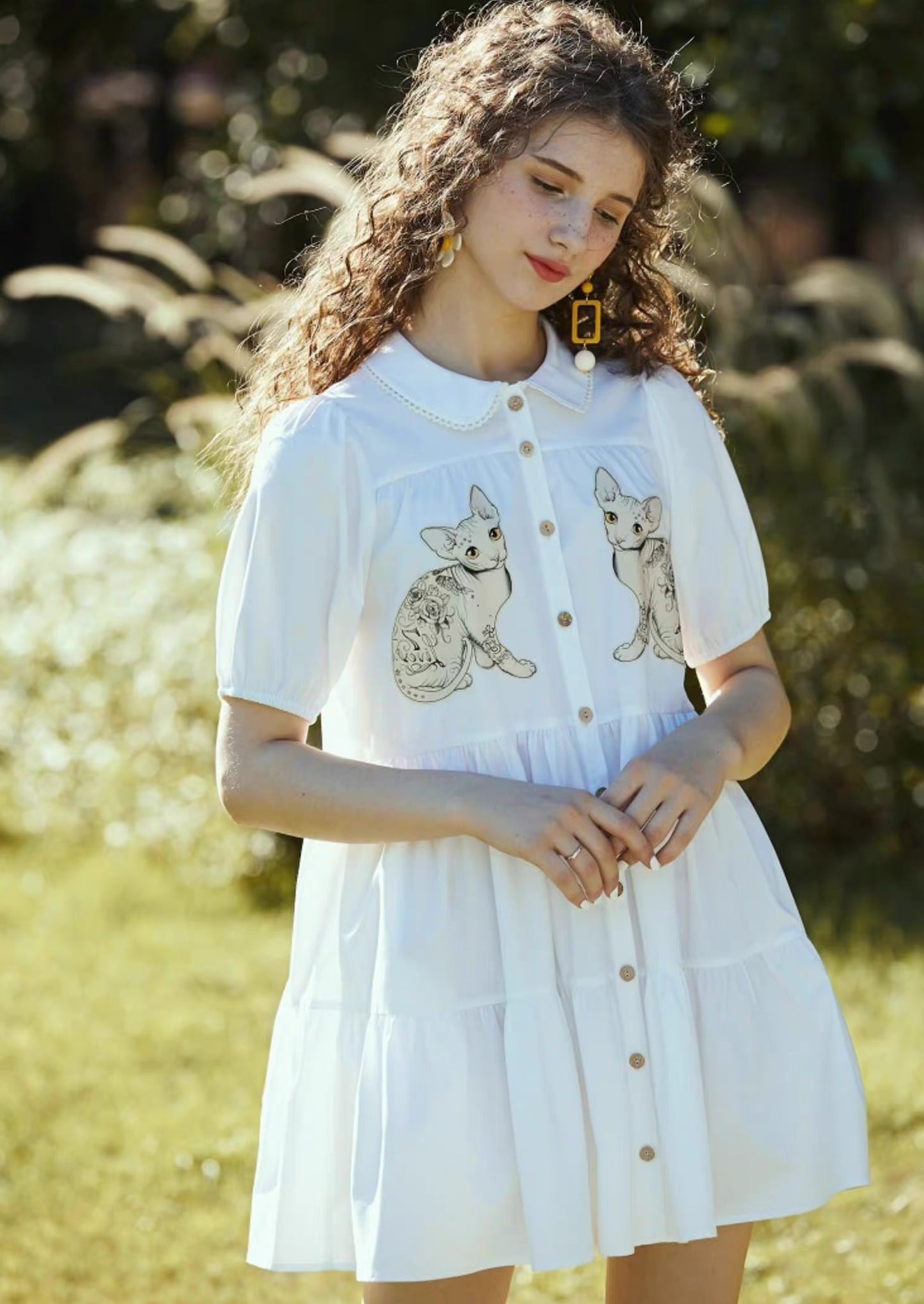 baby cat doll loose puff sleeves dress