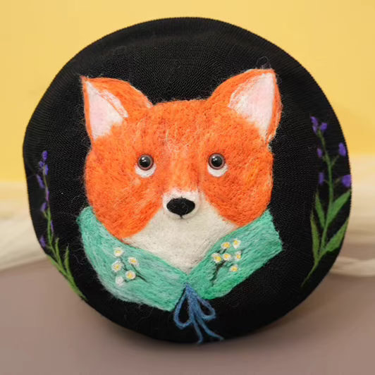 wool felt cute cartoon fox literary beret hat