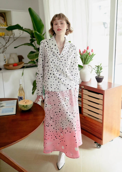 pink smudged polka dot print skirt 