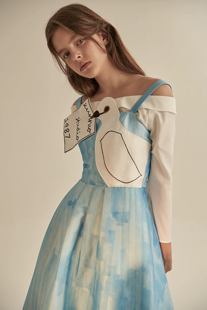 Patchwork Dove Print Suspender Dress