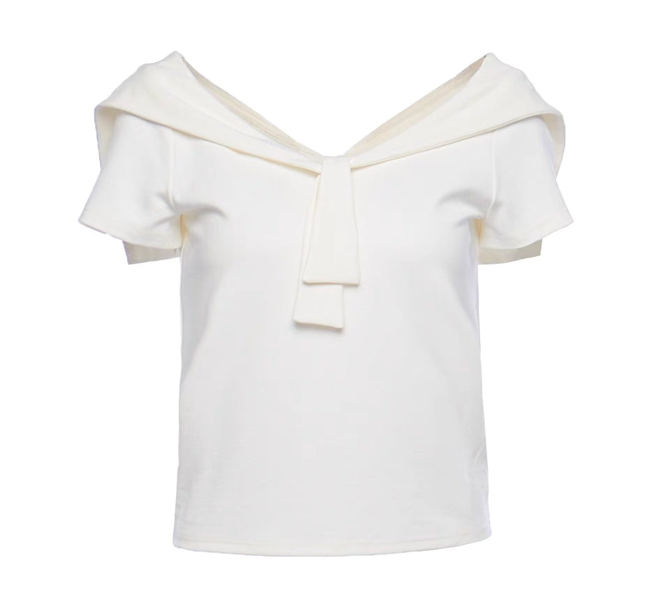 sailor collar letter embroidered T-shirt