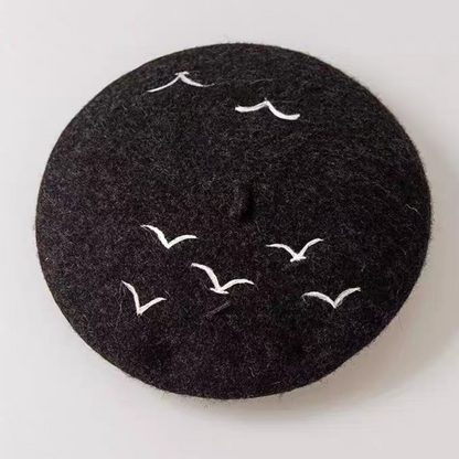 wool felt elegant dark bird beret