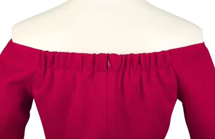 one-line collar short-sleeved retro little dress 