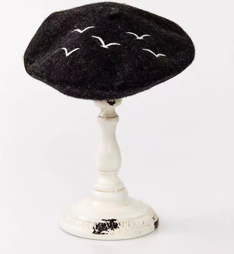 wool felt elegant dark bird beret