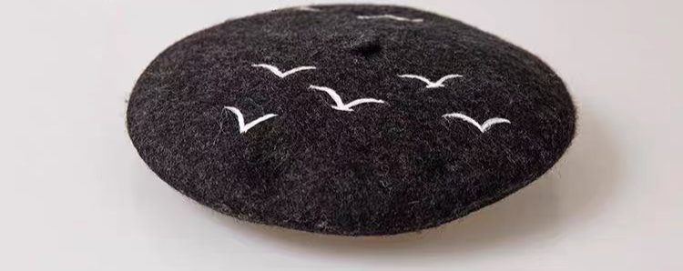 wool felt elegant dark bird beret