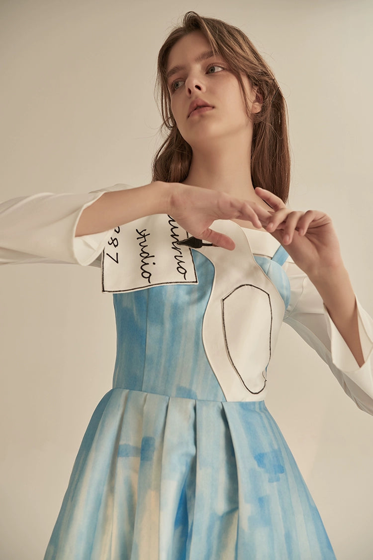 Patchwork Dove Print Suspender Dress