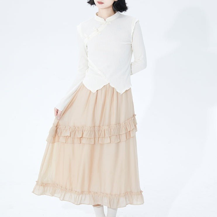 apricot double-layered ruffle skirt – remulia