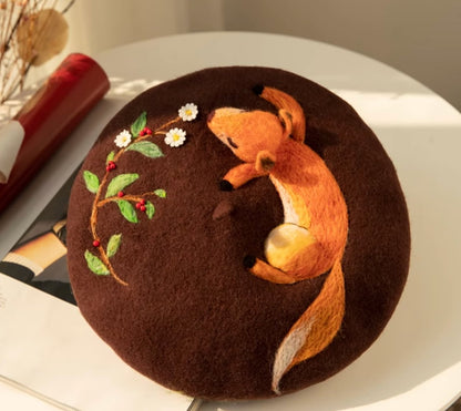 3D fox nap beret 