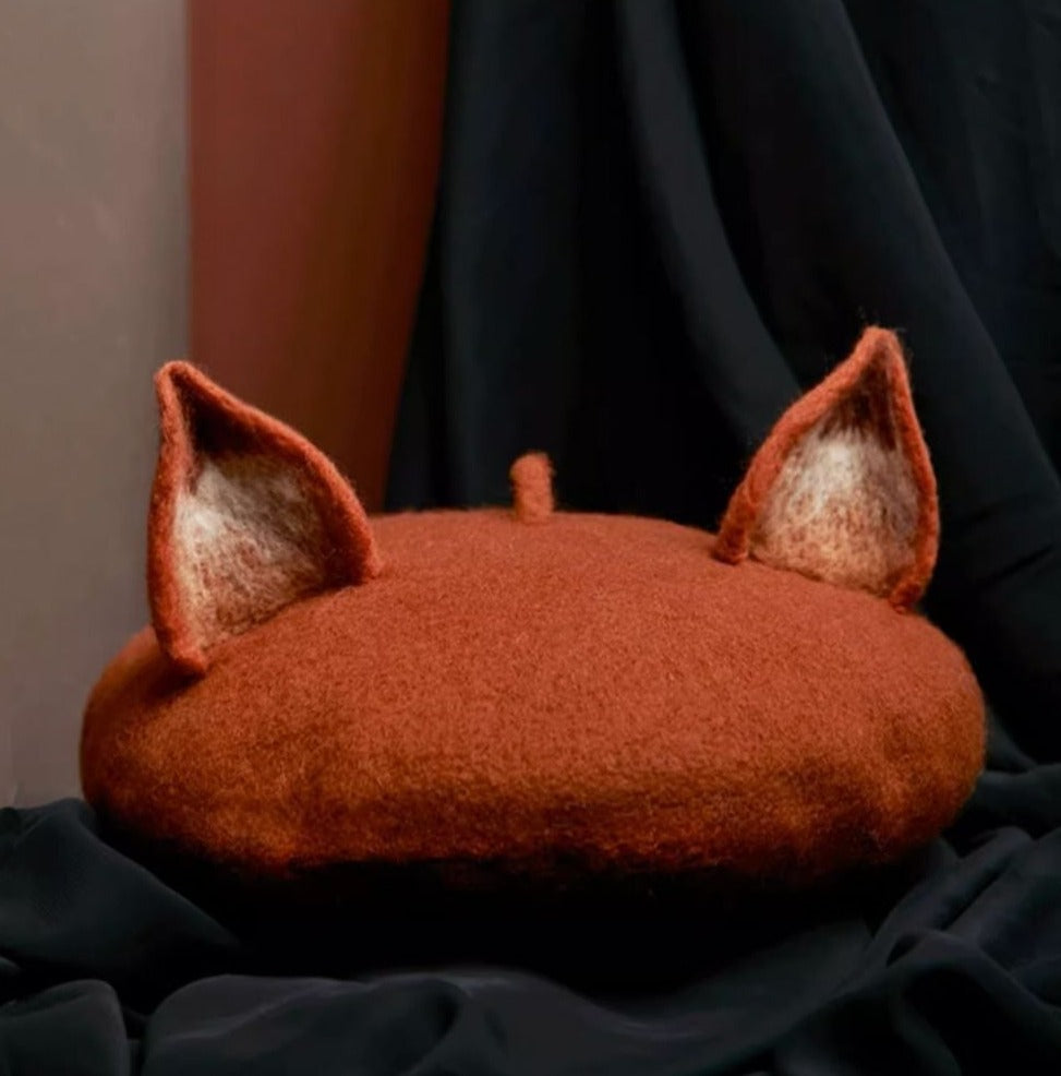 fox ears wool felt beret 