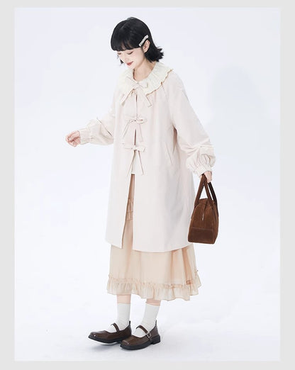 Beige lotus leaf collar long sleeve shirt