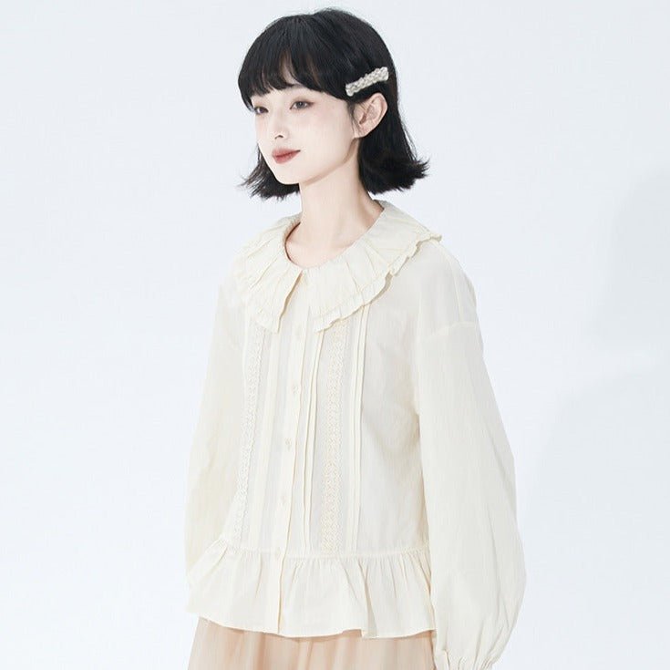 Beige lotus leaf collar long sleeve shirt