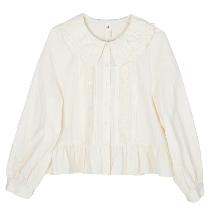 Beige lotus leaf collar long sleeve shirt