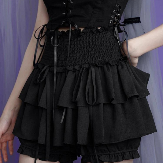 black lady tiered short skirt 