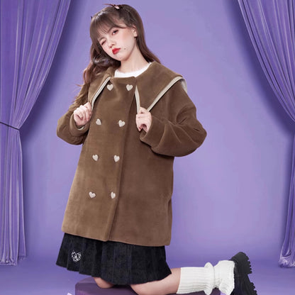 Brown lapel padded coat thickened fur coat