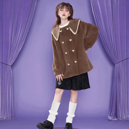 Brown lapel padded coat thickened fur coat