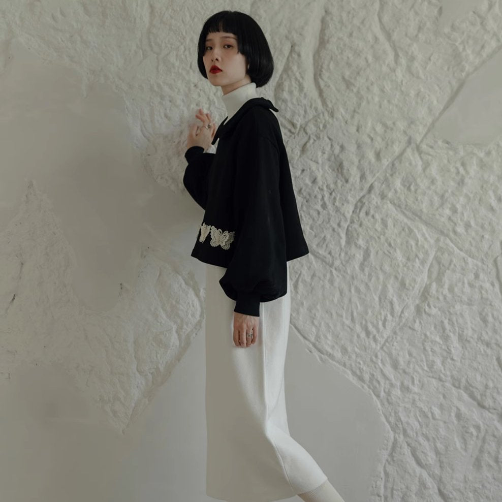 Butterfly Girl Doll Collar Sweatshirt Loose Skirt