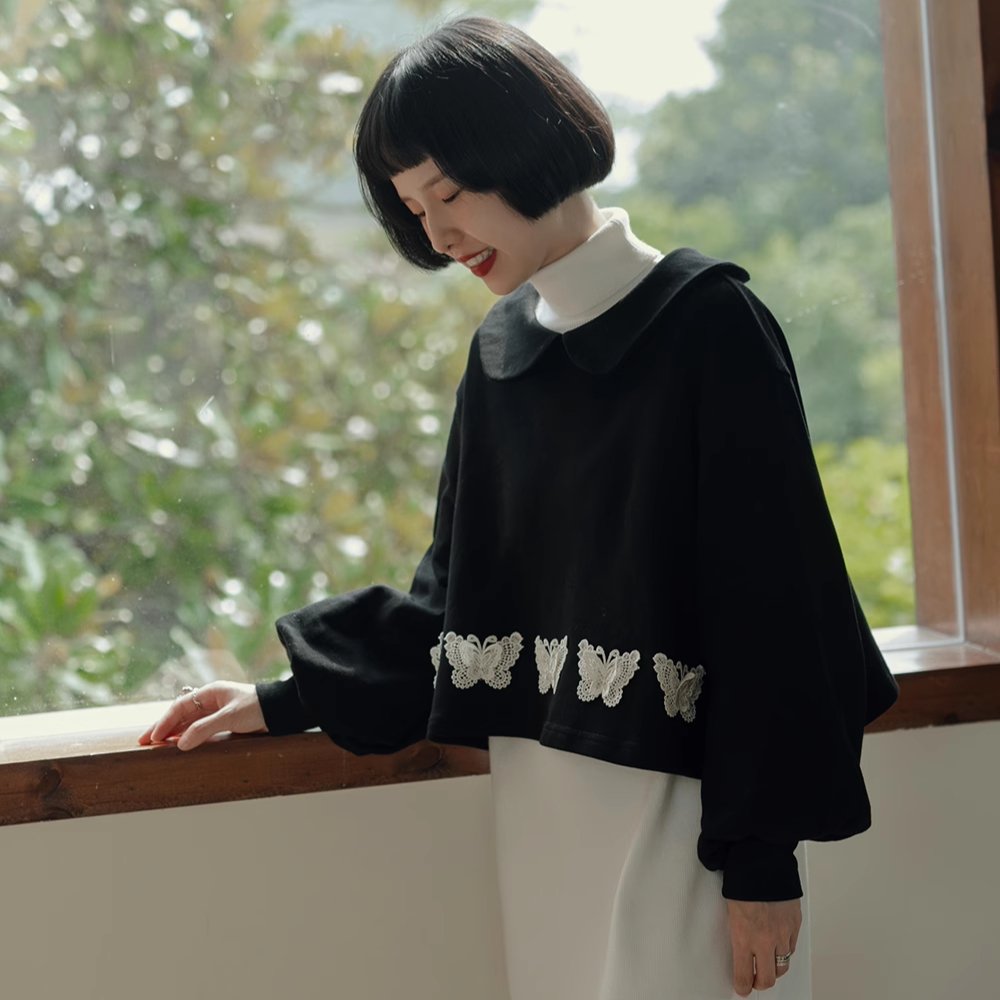 Butterfly Girl Doll Collar Sweatshirt Loose Skirt