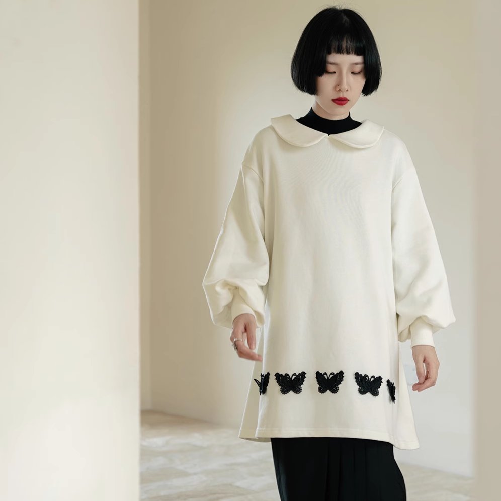 Butterfly Girl Doll Collar Sweatshirt Loose Skirt