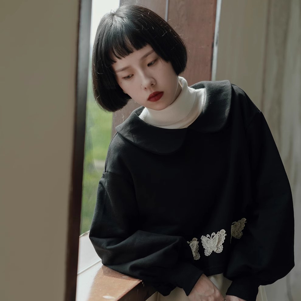 Butterfly Girl Doll Collar Sweatshirt Loose Skirt