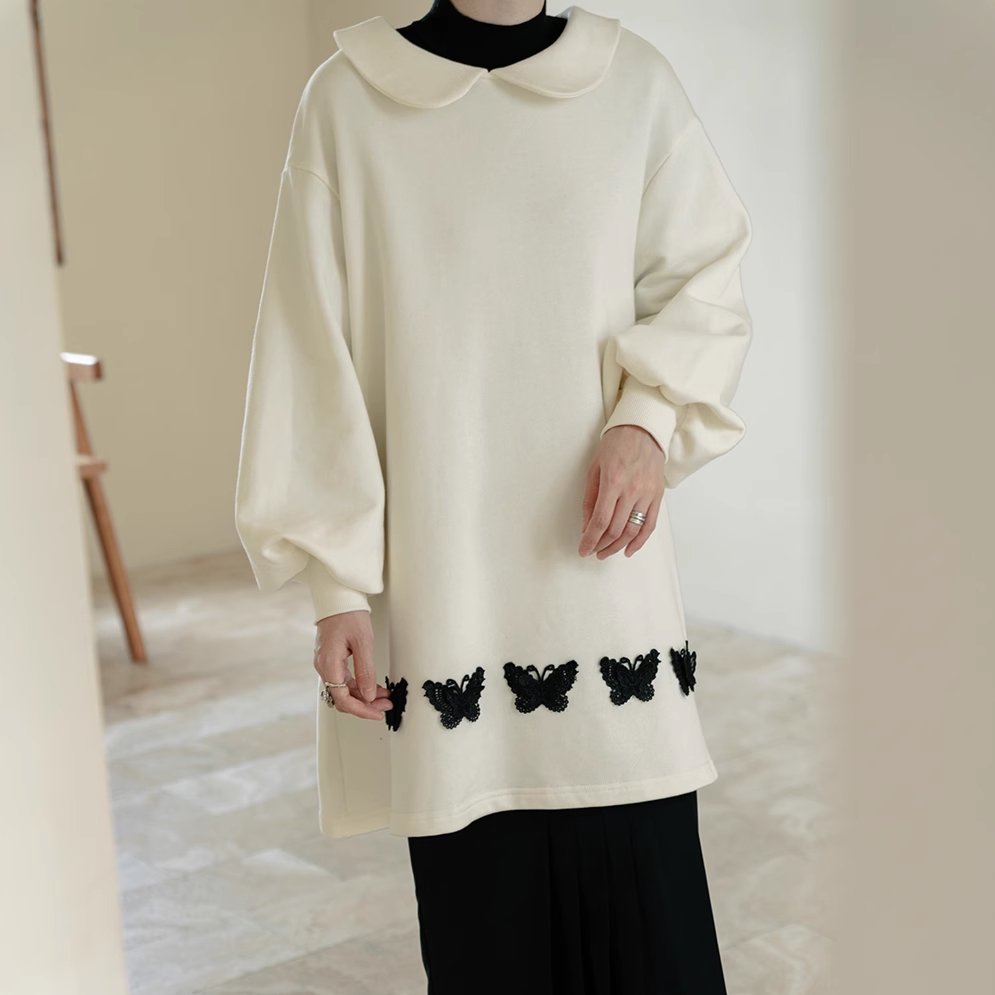 Butterfly Girl Doll Collar Sweatshirt Loose Skirt