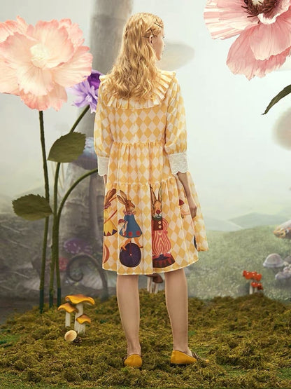 Plaid fairy tale rabbit spring dress