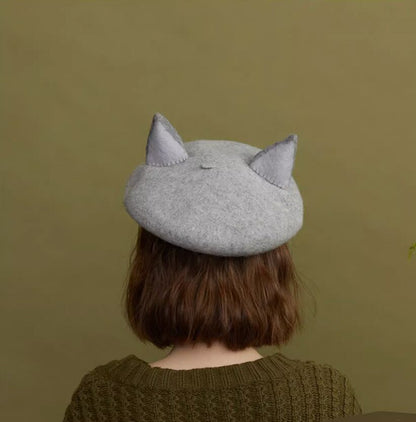 silver fox ears wool felt beret 