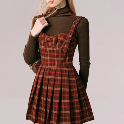 Christmas and New Year red plaid suspender dress