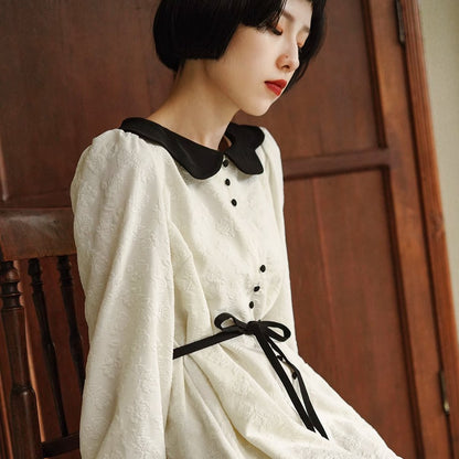 Cream rose dark pattern French doll collar dress