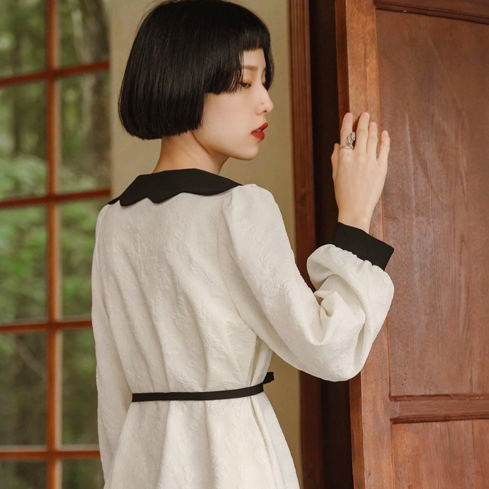 French doll cream rose dark pattern collar dress remulia French doll cream rose dark pattern collar dress remulia