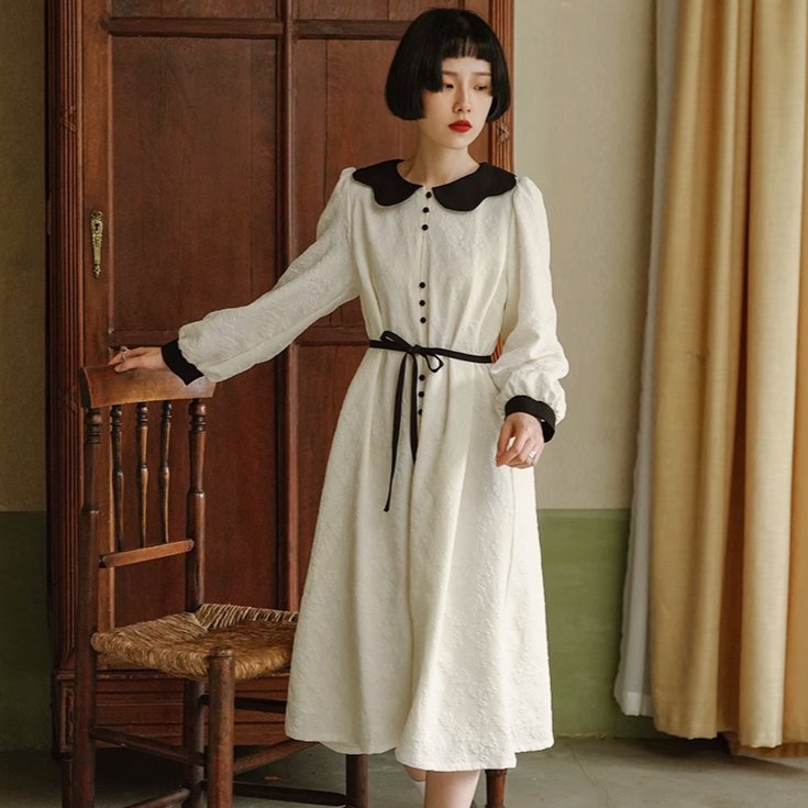 French doll cream rose dark pattern collar dress remulia French doll cream rose dark pattern collar dress remulia