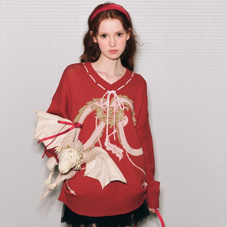 Dragon and Girl Red Dragon Sweater Knitwear