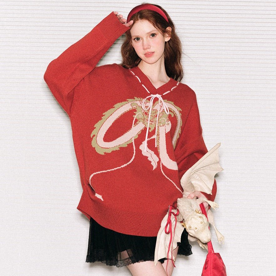 Dragon and Girl Red Dragon Sweater Knitwear