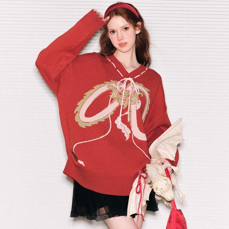 Dragon and Girl Red Dragon Sweater Knitwear